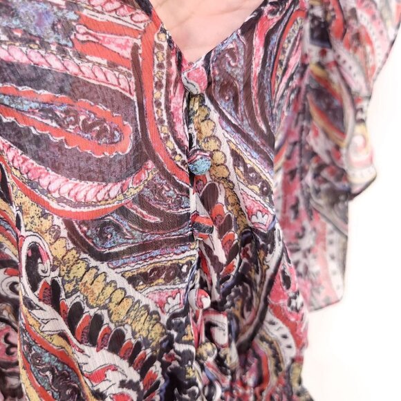 The Kooples Midi Dress Sheer Paisley Lightweight V-Neck Ruffle *Unlined XXS - Picture 12 of 14